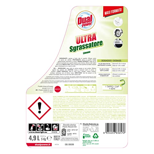 Dual Power Ultrasgrassatore HACCP - Sgrssante e Profumante, Ideale per Grandi Superfici - Formato Professionale da 4,9 Litri