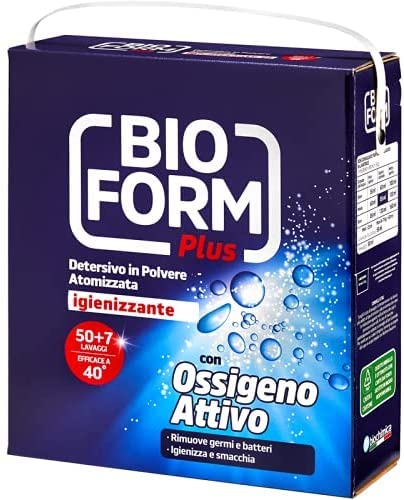 4 PZ BIOFORM PLUS IGIENIZZANTE CON OSSIGENO ATTIVO DETERSIVO BUCATO LAVATRICE IN POLVERE FUSTO 50 E 7 LAVAGGI KG 3 [TOTALE 12 KG]