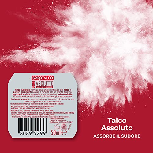 Borotalco, Deodorante Uomo Roll On, Formula Senza Alcool, 72h di Efficacia - 6 Flacone da 50 ml