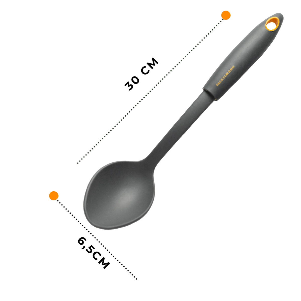 Fackelmann Collection Cucchiaio in Nylon, Manico Soft Touch (Colore: Arancio/Grigio), quantità: 1 Pezzo, Nero