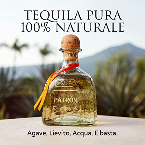 PATRÓN Reposado Premium Tequila, Vol. 40%, 70 cl / 700 ml, creata in Messico in piccoli lotti a partire dal 100% della migliore agave Weber Blue, invecchiata per oltre 2 mesi in botti di rovere