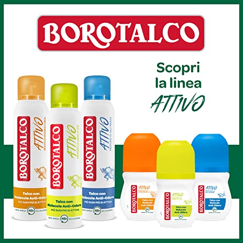 Borotalco, Deodorante Spray Attivo, Formula Senza Alcool e con Talco con Molecole Anti-Odore, Efficacia Fresca, 48h di Efficacia - 1 Flacone da 150 ml
