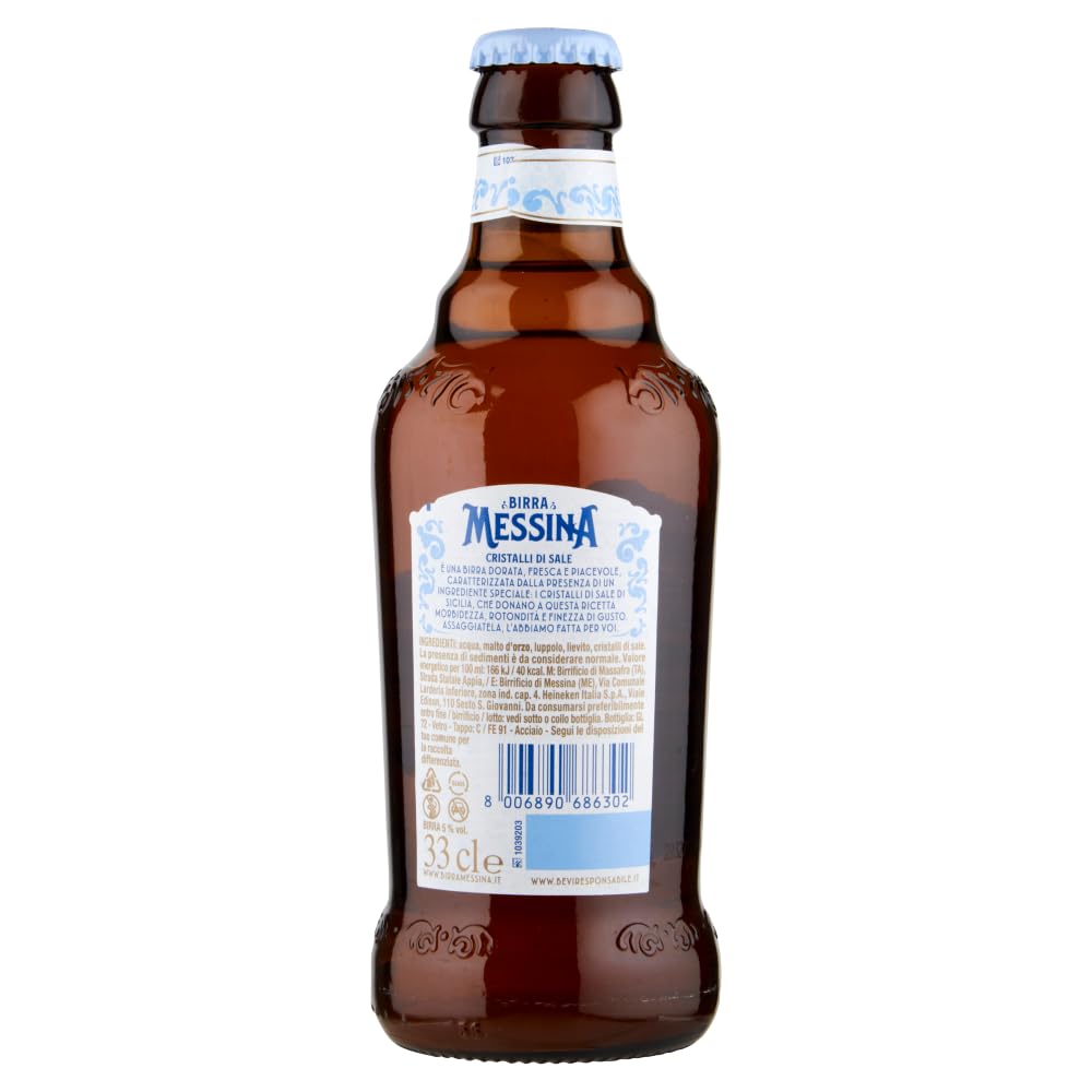 Birra Messina Cristalli di Sale - Birra Siciliana - con Sale dai Mari di Sicilia - Cassa da 24 Bottiglie da 33cl - 4,7% Vol.