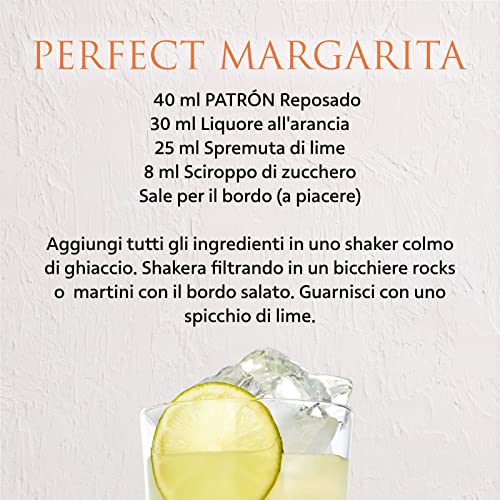 PATRÓN Reposado Premium Tequila, Vol. 40%, 70 cl / 700 ml, creata in Messico in piccoli lotti a partire dal 100% della migliore agave Weber Blue, invecchiata per oltre 2 mesi in botti di rovere