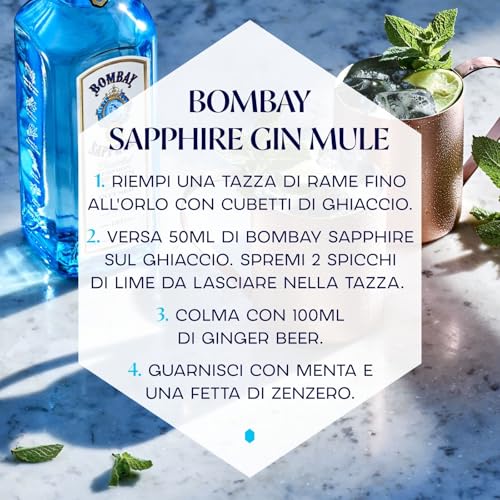Miniature di Bombay Sapphire London Dry Gin, 40% vol., 5 cl / 50 ml (Confezione da 12), gin 100% infuso a vapore con 10 botanical accuratamente selezionati