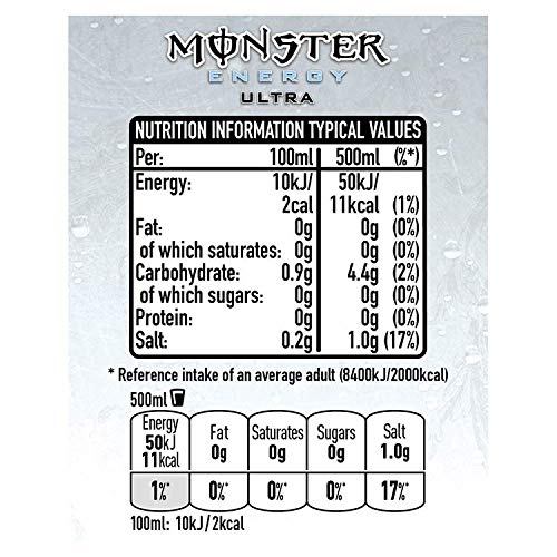 Monster - Energy Ultra - Energy Drink - 12 confezioni - 500 ml per confezione - Booster energetico - Meno dolce - Pií¹ leggero nel gusto - Senza calorie - Alta caffeina