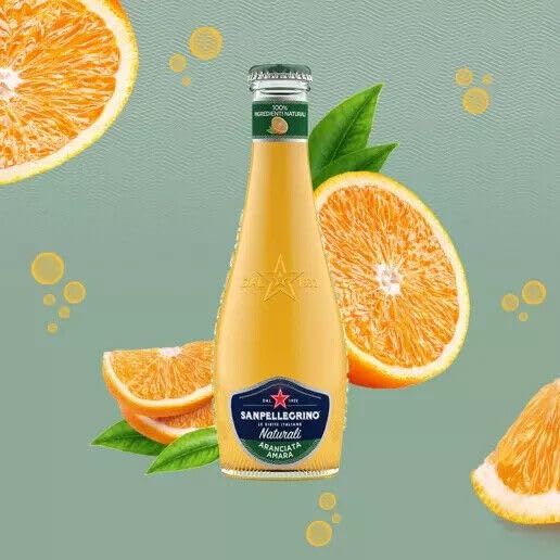 12x San Pellegrino Aranciata Amara Naturali Bevanda Analcolica Rinfrescante con succo di Arancia italiano, Bottiglia di vetro 20cl