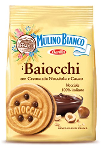 Mulino Bianco: Biscotti "i Baiocchi" con crema di nocciola e cacao - 260 g - Confezione da 4 [ Italian Import ]
