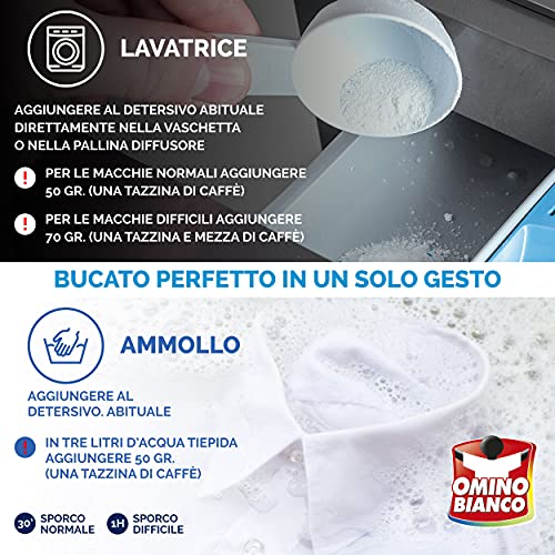 Omino Bianco - Additivo Lavatrice Totale 5 Azioni in 1 in Polvere per Bucato, Azione Smacchiante e Igienizzante, 500 g