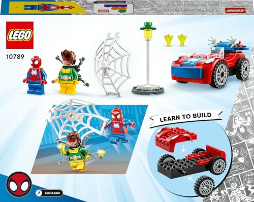 LEGO 10789 Marvel L’Auto di Spider-Man e Doc Ock, Giocattolo di Spidey e i Suoi Fantastici Amici, Giochi per Bambini dai 4 Anni con Mattoncini Fosforescenti