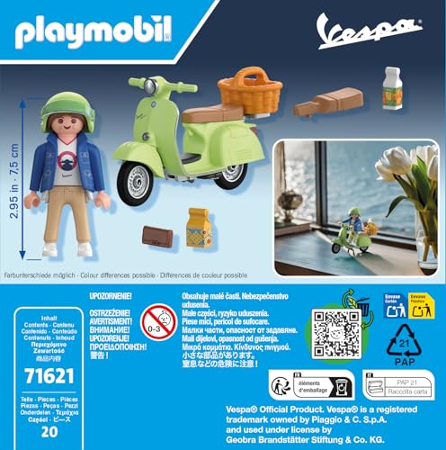 PLAYMOBIL Cars 71621 1969 Vespa 150 Sprint Veloce, Verde Chiaro, Modello Fedele per Collezionisti e Appassionati, comprende Molti Accessori e Varie opzioni per la Sella