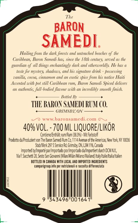 Baron Samedi - Spiced Rum, 70 cl, Rum Haitiano di Alta Qualità, 40% Vol