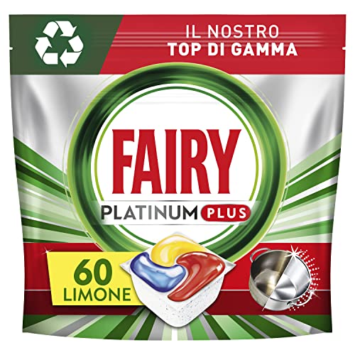 Fairy Platinum Plus Detersivo Pastiglie Lavastoviglie, Brillantante, 60 Capsule Lavastoviglie, Limone, Tecnologia Anti-Opaco, Contro Il Grasso e le Incrostazioni Ostinate Anche Nei Cicli Brevi