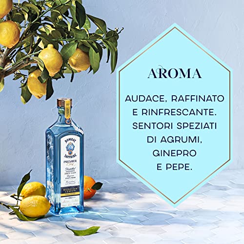 Bombay Sapphire Premier Cru Premium Distilled London Dry Gin, Vol. 47%, 700 ml, infuso a vapore con una selezione accurata di botanical esotici e limoni di Murcia, 70 cl