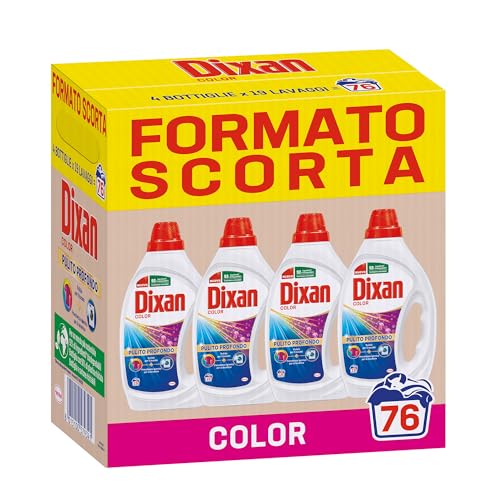 Dixan Liquido Color Detersivo Lavatrice Formato Scorta (4 x 19 Lavaggi), Detersivo liquido lavatrice per colori vivaci, pulizia profonda del bucato e freschezza igienica per la lavatrice