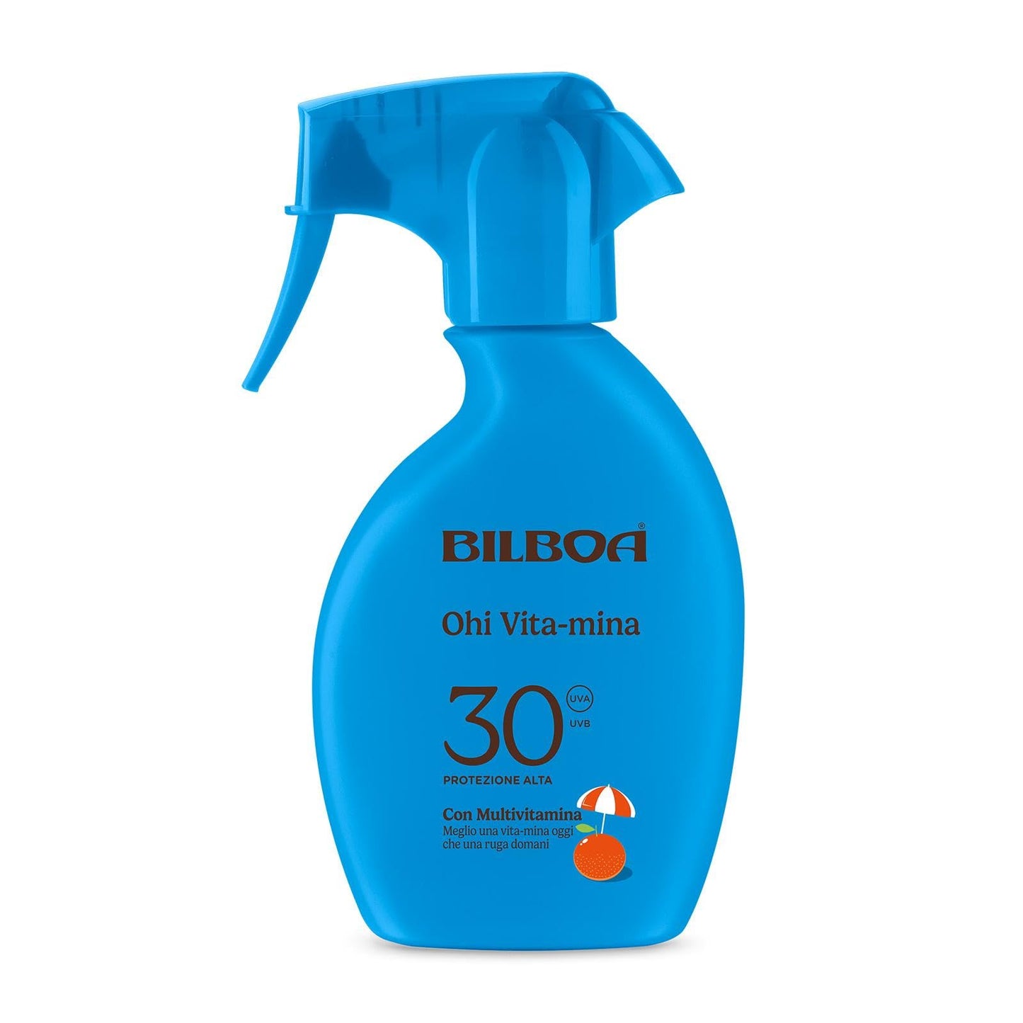 Bilboa Ohi Vita-mina Trigger SPF 30, con Multivitamina, Meglio una Vita-Mina Oggi che una Ruga Domani, Resistente all'Acqua, Dermatologicamente Testato - 200 ml