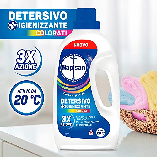Napisan Detersivo Lavatrice Liquido Igienizzante Capi Colorati, 1 Confezione da 1.15 l da 23 Lavaggi di Detersivo Lavatrice Liquido