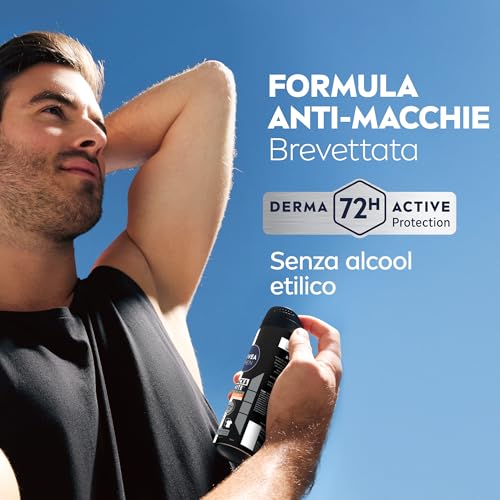 NIVEA MEN Black & White Invisible Ultimate Impact Spray 150 ml, Deodorante uomo 72h, Deodorante spray antitraspirante contro odori, sudore, residui, irritazioni e macchie su tessuti chiari e scuri