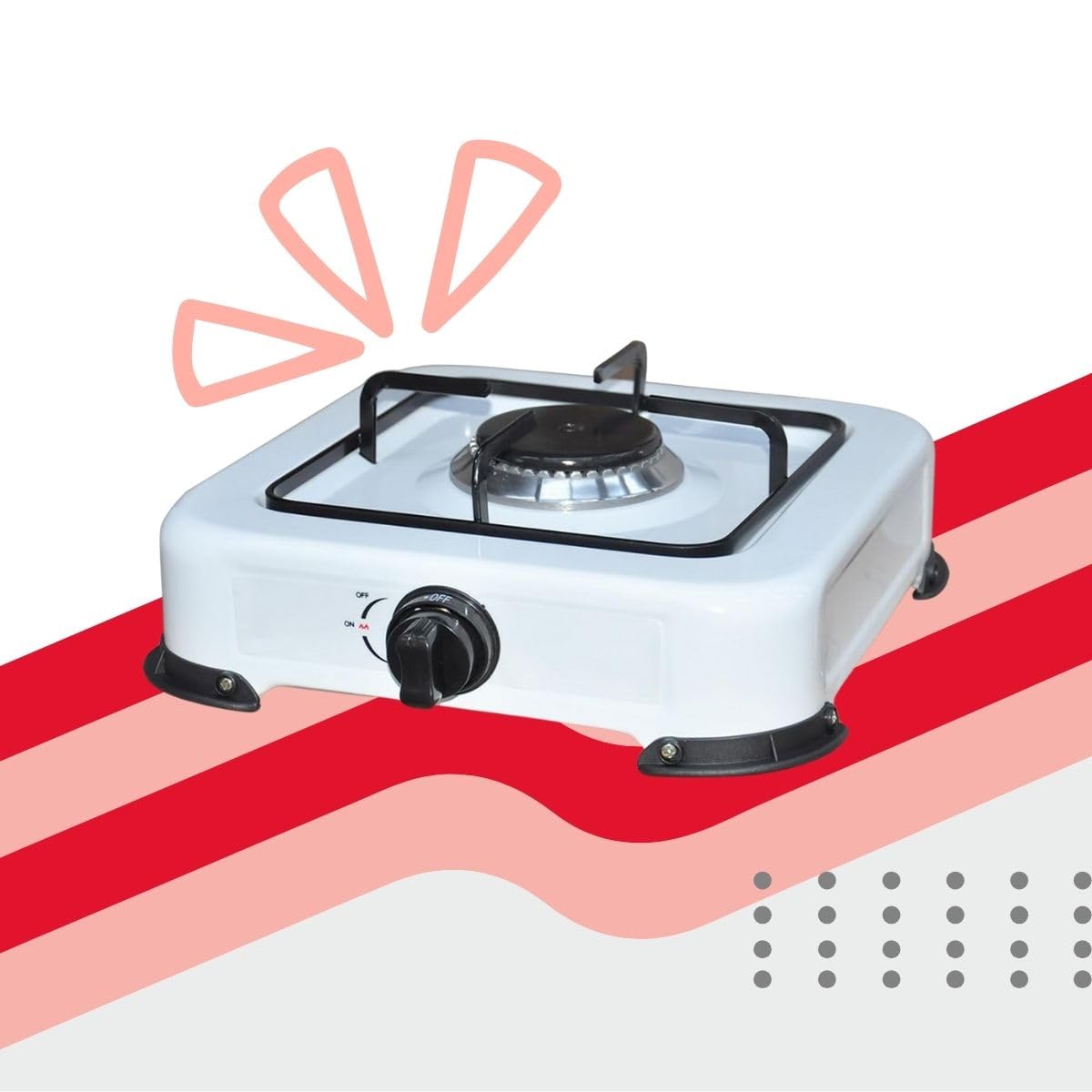Fornello a Gas GPL 27x27x8 cm Kasart - Bruciatore in Acciaio Inox da 1,1 kW Leggero e Facile da Trasportare, Struttura in Acciaio Smaltato con Piedini Antisdrucciolo, Uso Casalingo, Campeggi, Picnic