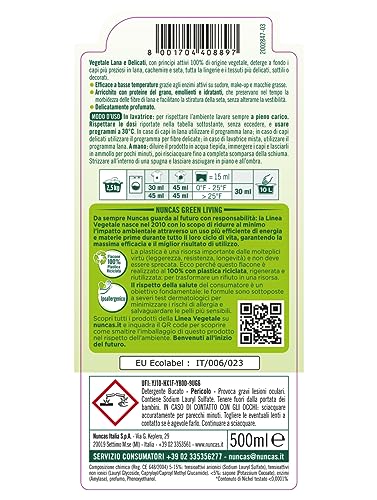 Nuncas Vegetale Detersivo a Mano e in Lavatrice Lana e Delicati - 500ml