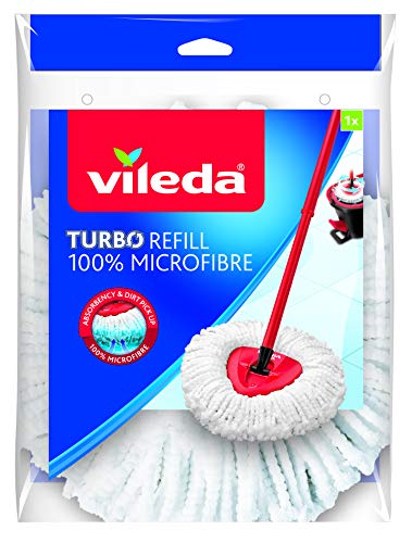 Vileda Turbo Sistema Lavapavimenti Rotante a Centrifuga con Secchio, Fiocco e Manico Telescopico Estendibile 55 - 130 cm, Rosso/Nero