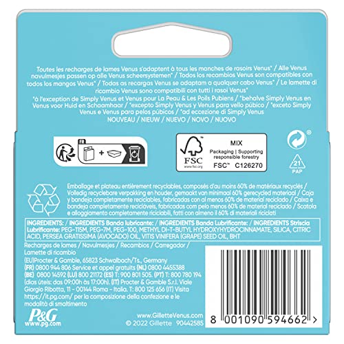 Gillette Venus Lamette Rasoi Donna Smooth Per Rasoio A 3 Lame, Confezione Da 4
