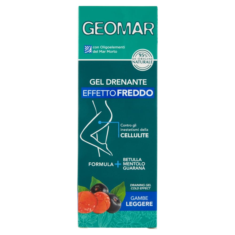 GEOMAR | GEL Drenante Effetto Freddo, contro gli Inestetismi della Cellulite, Regala Gambe Leggere, Ingredienti 95% di Origine Naturale, Made in Italy, 200 ml