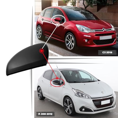 CG94 - Calotta Specchietto Retrovisore Nera per Auto C. C3 2016 - C. C4 Cactus 2014 - P. 208 2012 - P. 2008 2013 - O. Corsa F 2019