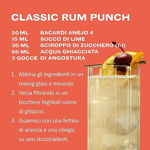 BACARDÍ Anejo 4 Year Old Premium Caribbean Rum, Vol. 40%, 70 cl / 700 ml, pregiato rum invecchiato 4 anni in botti di rovere sotto al sole dei Caraibi