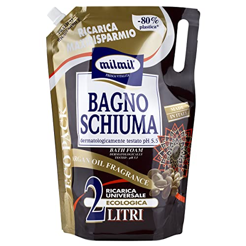 Milmil Bagno Schiuma, Fragranza Olio di Argan, Ricarica Universale Maxirisparmio, Dermatologicamente Testato pH 5.5-2000 ML
