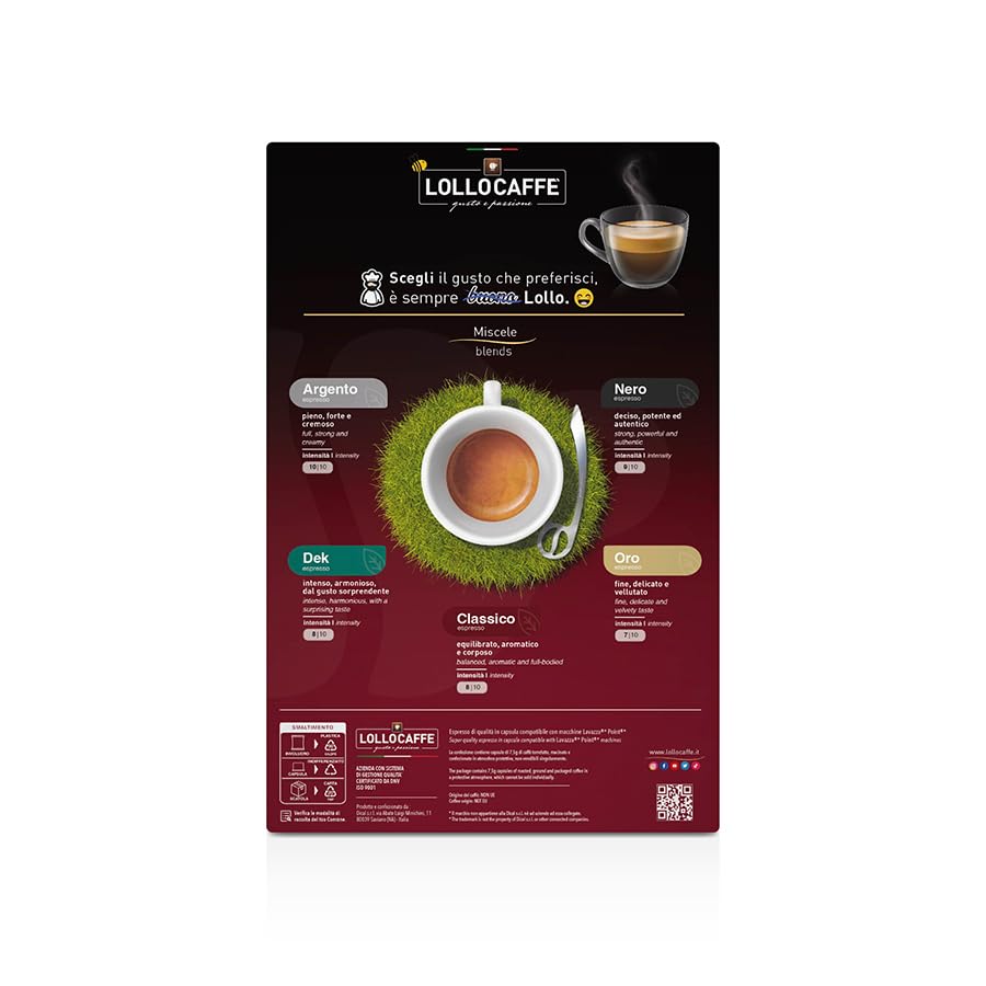 Lollo Caffè Passione Joy, Miscela Argento - 800 (8x100) Capsule - Compatibili con le Macchine ad uso domestico Lavazza* Espresso Point*