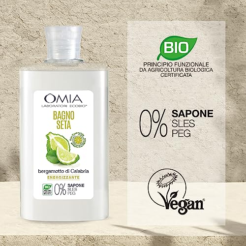 Omia, Bagno Seta Erboristico Olio di Jojoba, Bagnoschiuma Ideale per Pelli Secche e Ruvide, Azione Idratante - Dermatologicamente Testato, Senza Parabeni e Siliconi, Nichel Free - 400 ml