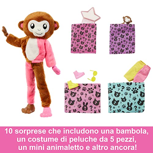 Barbie Dolls and Accessories, Cutie Reveal Doll with Elephant Plush Costume & 10 Surprises Including Color Change, Jungle Series