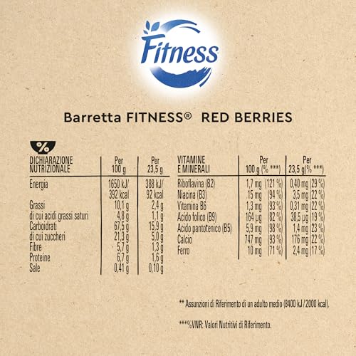 FITNESS Red Berries Barrette di Cereali Integrali con Frutti Rossi, 6 barrette da 23,5g (141g)