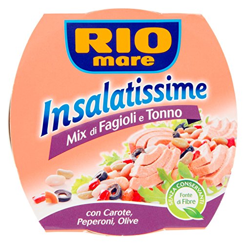 Rio Mare Insalatissime Mix di Fagioli e Tonno Pinne Gialle con Carote, Peperoni e Olive, Senza Conservanti, 6 Lattine da 160 g