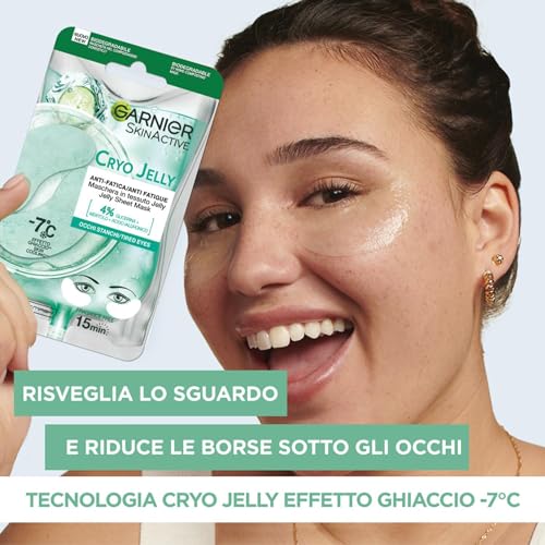 Garnier SkinActive Maschera Occhi Hyaluronic Cryo Jelly, Anti-Fatica con Acido Ialuronico, Mentolo e Glicerina, Formula Effetto Ghiaccio, 5 g