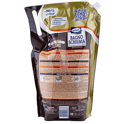 Milmil Bagno Schiuma, Fragranza Olio di Argan, Ricarica Universale Maxirisparmio, Dermatologicamente Testato pH 5.5-2000 ML
