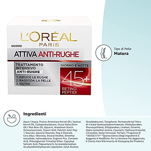 L'ORÉAL Crema Viso Donna Antirughe Intensiva Giorno, 50 ml, Confezione da 1