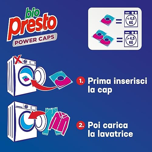 Bio Presto Power Caps Color, Detersivo Lavatrice Predosato In Capsule, Confezione Da 54 Lavaggi