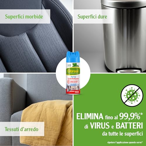 Citrosil Disinfettante Spray, Azione Virucida Completa, Elimina Fino al 99,9% di Virus e Batteri, Essenza di Menta, 300 ml