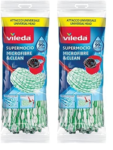 Vileda SuperMocio Microfibre & Clean ricambio, confezione da 1, compatibile con manici e con attacchi a vite universali, rimuove oltre il 99% dei batteri solo con acqua