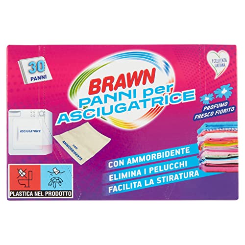 30 Panni Profumati per Asciugatrice – Con Ammorbidente - Formula Anti-Pelucchi - Morbidezza e Freschezza per il Bucato - Profumo Fresco Fiorito – Brawn