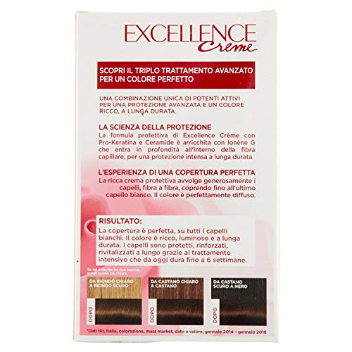 l'Oréal Paris Excellence Crema Colorante Triplo Trattamento Avanzato, 4 Castano - 1 Pacco
