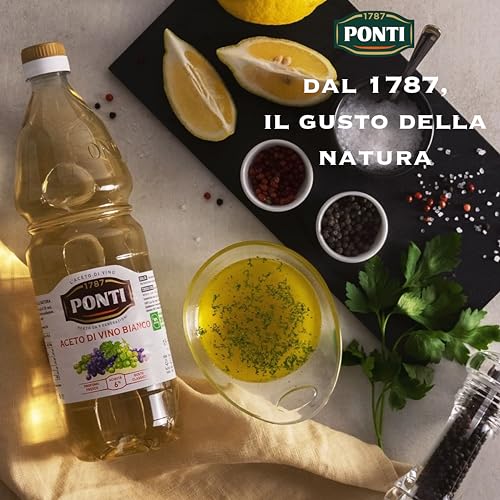 Ponti, Aceto di Vino Classico Bianco, Realizzato con Vini Selezionati, Ideale per Accompagnare Verdure Crude e Cotte, Acidità 6%, 100% Made in Italy, 12 Bottiglie in PET da 1L