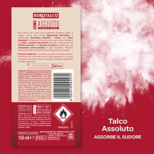 Borotalco, Deodorante Uomo Spray, Formula Senza Alcool, 72h di Efficacia - 1 Flacone da 150 ml