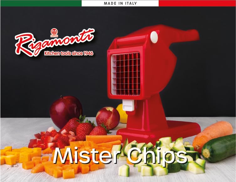 Rigamonti 496111 TRANCIAPATATE MM.9X9 M.Chips, Corpo in Polipropilene Lame griglia in Acciaio Inox indurito Piedini in Silicone, True Red