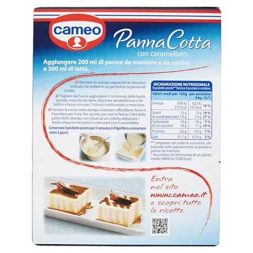 Cameo Preparato per Panna Cotta con Caramellato, Dessert Facile da Preparare, Contiene lo Stampo per la Cottura 1 Busta di Preparato e 1 Busta di Caramellato, Astuccio da 6 Porzioni, 97 g