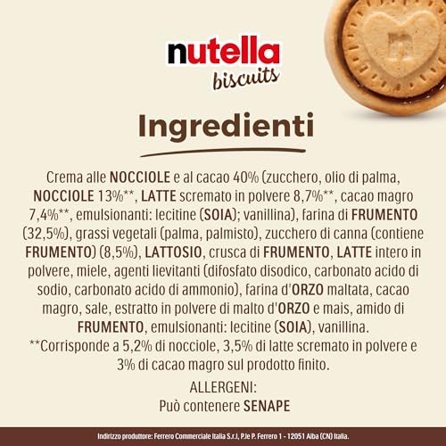 Nutella Biscuits Tubo - Croccanti Biscotti con un Cremoso Ripieno di Nutella, con Farina di Frumento e Zucchero di Canna, Ideali come Colazione, Snack e Merenda, 1 Confezione da 166 gr