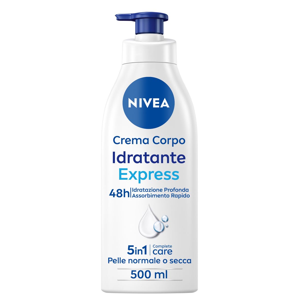 NIVEA Crema Corpo Idratante Express per pelle normale o secca (1 x 500ml), Formula ad assorbimento rapido, arricchita con NIVEA Siero Idratazione Intensa e Minerali Marini
