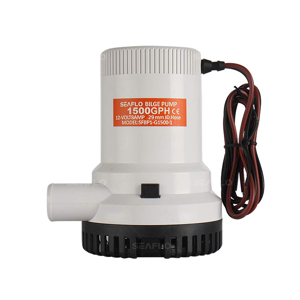 BTK Pompa di Sentina Seaflo 1500 GPH da 12V Elettrica ad Immersione con Filtro Rimovibile per Barca Camper Giardino Vasca Piscina